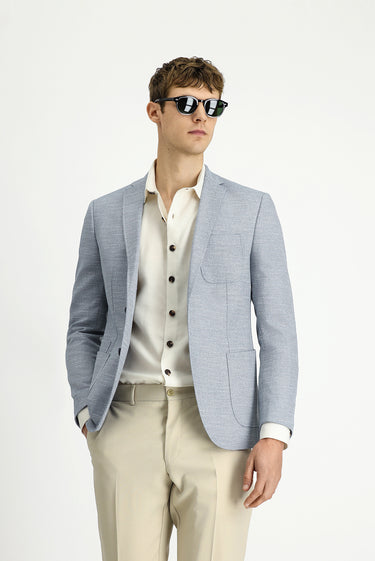  Açık Mavi Super Slim Fit Ekstra Dar Kesim Desenli Spor Ceket