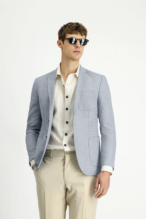 Açık Mavi 7 Drop Super Slim Fit Eksra Dar Kesim Desenli Spor Ceket