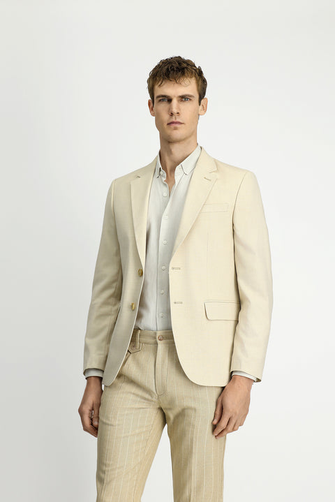 Açık Bej 7 Drop Slim Fit Dar Kesim Klasik Ceket