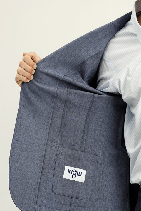 Koyu Mavi  4 Drop Relaxed Fit Rahat Kesim Spor Ceket