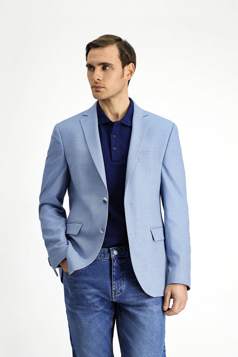 Açık Mavi 7 Drop Super Slim Fit Eksra Dar Kesim Klasik Desenli Ceket