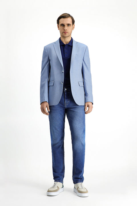Açık Mavi 7 Drop Slim Fit Dar Kesim Klasik Desenli Ceket