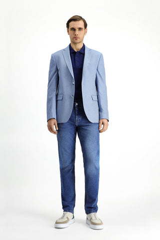  Açık Mavi 7 Drop Slim Fit Dar Kesim Klasik Desenli Ceket