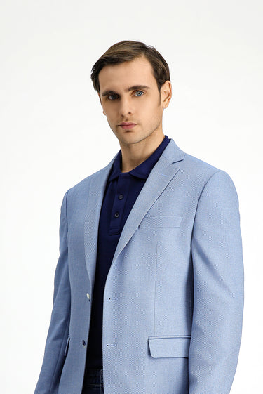  Açık Mavi Super Slim Fit Ekstra Dar Kesim Klasik Desenli Ceket