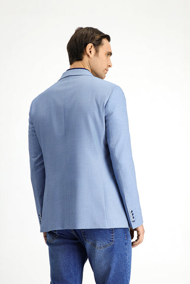Açık Mavi Slim Fit Dar Kesim Klasik Desenli Ceket