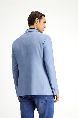  Açık Mavi 7 Drop Super Slim Fit Eksra Dar Kesim Klasik Desenli Ceket