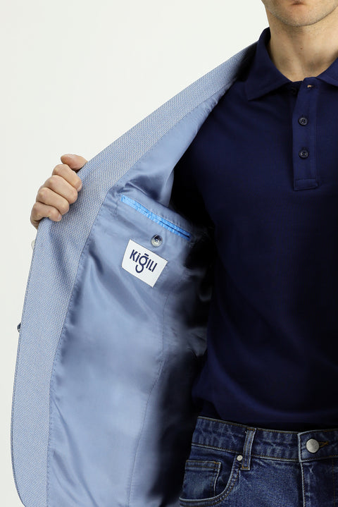 Açık Mavi 7 Drop Super Slim Fit Eksra Dar Kesim Klasik Desenli Ceket