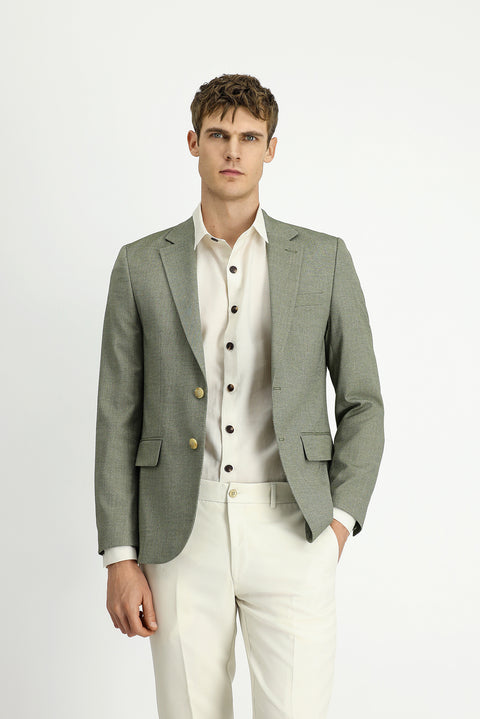 Çağla Yeşili 7 Drop Super Slim Fit Eksra Dar Kesim Klasik Desenli Ceket