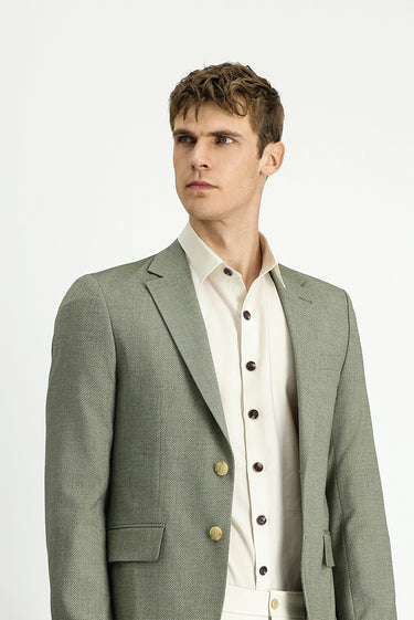  Çağla Yeşili Super Slim Fit Ekstra Dar Kesim Klasik Desenli Ceket