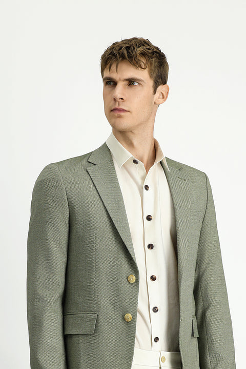 Çağla Yeşili 7 Drop Super Slim Fit Eksra Dar Kesim Klasik Desenli Ceket