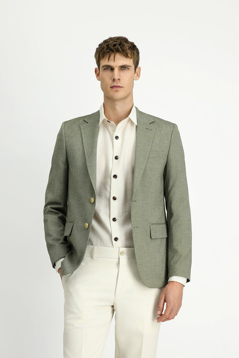 Çağla Yeşili 7 Drop Super Slim Fit Eksra Dar Kesim Klasik Desenli Ceket