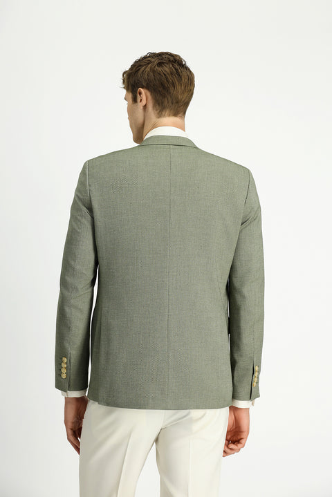 Çağla Yeşili 7 Drop Super Slim Fit Eksra Dar Kesim Klasik Desenli Ceket