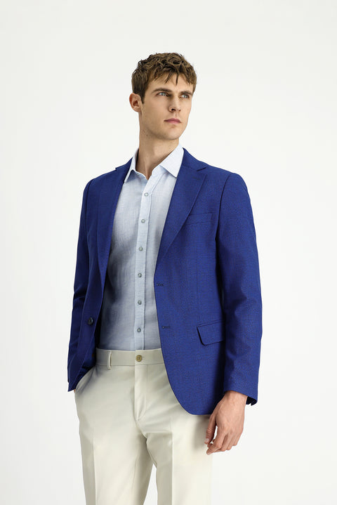 Saks Mavi 6 Drop Regular Fit Standart Kesim Klasik Desenli Ceket