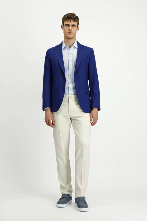 Saks Mavi 6 Drop Regular Fit Standart Kesim Klasik Desenli Ceket