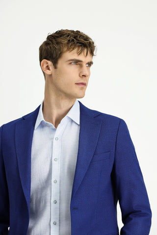  Saks Mavi Regular Fit Klasik Desenli Ceket