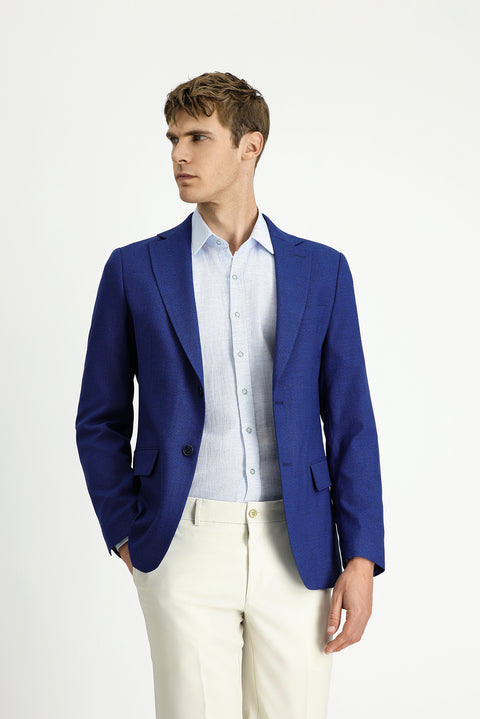Saks Mavi 6 Drop Regular Fit Standart Kesim Klasik Desenli Ceket