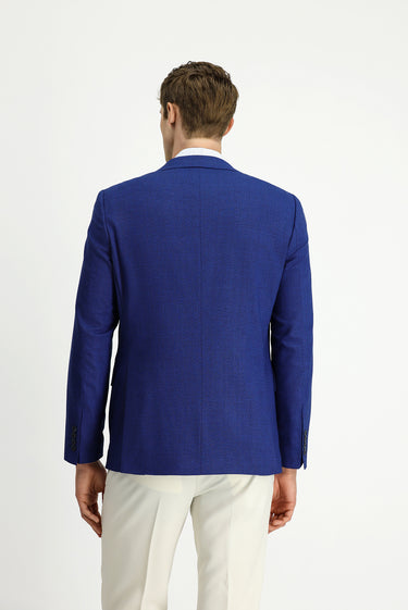 Saks Mavi Regular Fit Klasik Desenli Ceket