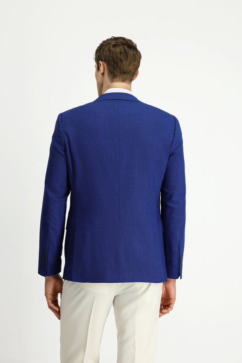 Saks Mavi 6 Drop Regular Fit Standart Kesim Klasik Desenli Ceket