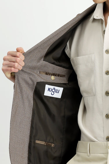 Koyu Vizon Regular Fit Klasik Desenli Ceket