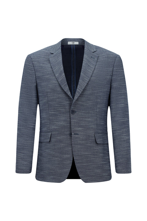 Koyu Lacivert 4 Drop Relaxed Fit Rahat Kesim Desenli Likralı Ceket