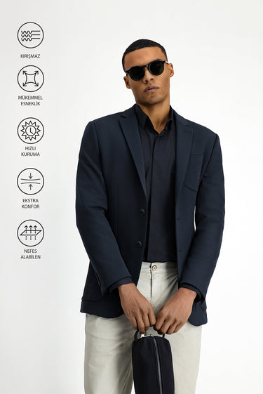 Koyu Lacivert Techno-Line Regular Fit Likralı Ceket