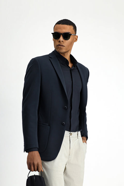 Koyu Lacivert Techno-Line 7 Drop Super Slim Fit Eksra Dar Kesim Likralı Ceket
