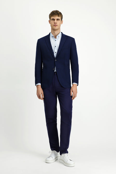 Koyu Lacivert 7 Drop Slim Fit Dar Kesim Likralı Spor Ceket