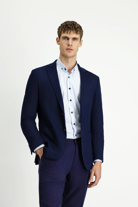 Koyu Lacivert 7 Drop Slim Fit Dar Kesim Likralı Spor Ceket