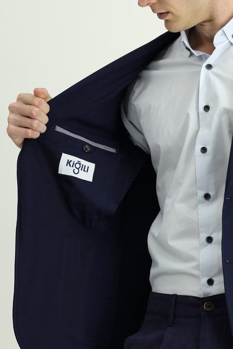 Koyu Lacivert 7 Drop Super Slim Fit Eksra Dar Kesim Likralı Spor Ceket