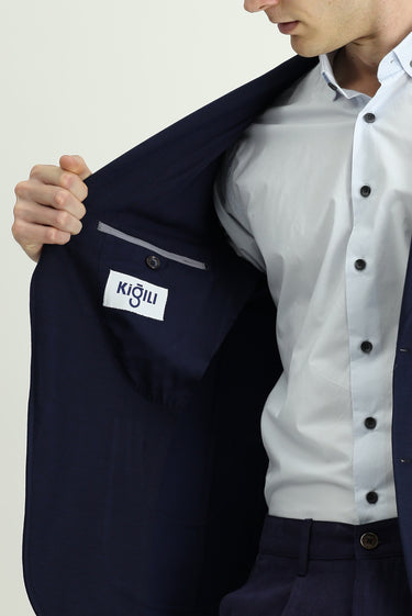 Koyu Lacivert Regular Fit Likralı Spor Ceket