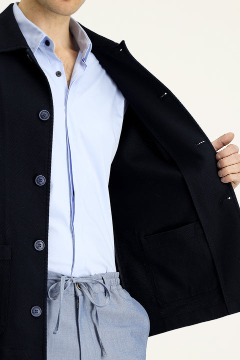 Koyu Lacivert 6 Drop Regular Fit Standart Kesim Pamuklu Likralı Esnek Spor Ceket