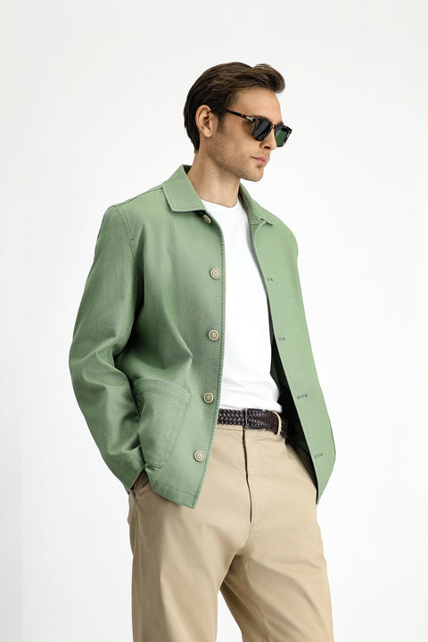 Çağla Yeşili 6 Drop Regular Fit Standart Kesim Pamuklu Likralı Esnek Spor Ceket