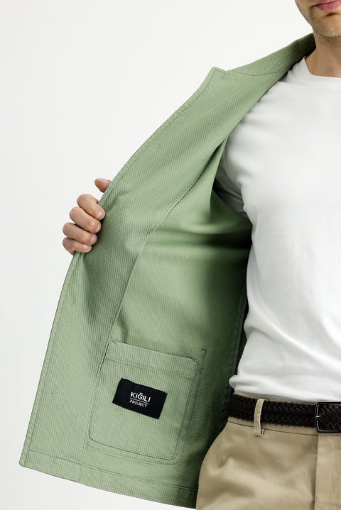 Çağla Yeşili 6 Drop Regular Fit Standart Kesim Pamuklu Likralı Esnek Spor Ceket