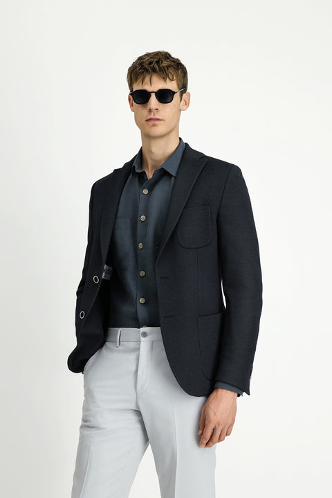 Siyah 7 Drop Slim Fit Dar Kesim Pamuklu Spor Ceket