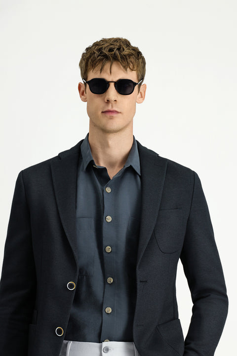 Siyah 7 Drop Slim Fit Dar Kesim Pamuklu Spor Ceket