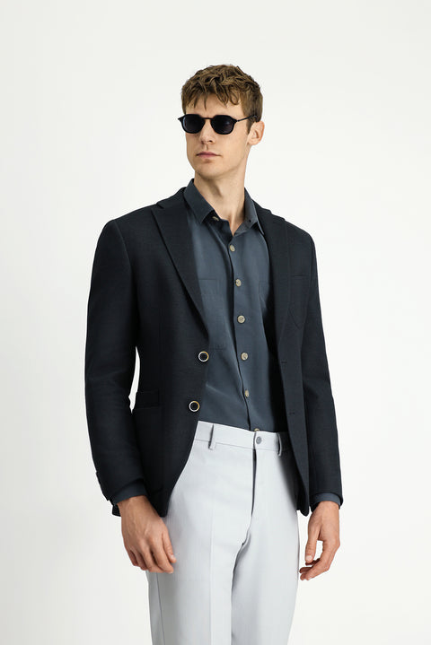 Siyah 7 Drop Slim Fit Dar Kesim Pamuklu Spor Ceket