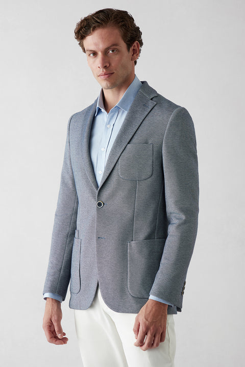 Koyu Lacivert 7 Drop Slim Fit Dar Kesim Pamuklu Spor Ceket