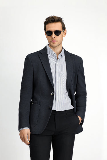  Koyu Lacivert Slim Fit Dar Kesim Pamuklu Spor Ceket