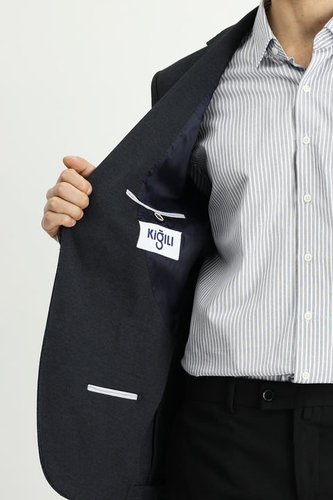 Koyu Lacivert 7 Drop Slim Fit Dar Kesim Pamuklu Spor Ceket