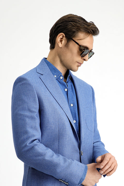 Mavi 6 Drop Regular Fit Standart Kesim Keten Karışımlı Desenli Spor Ceket