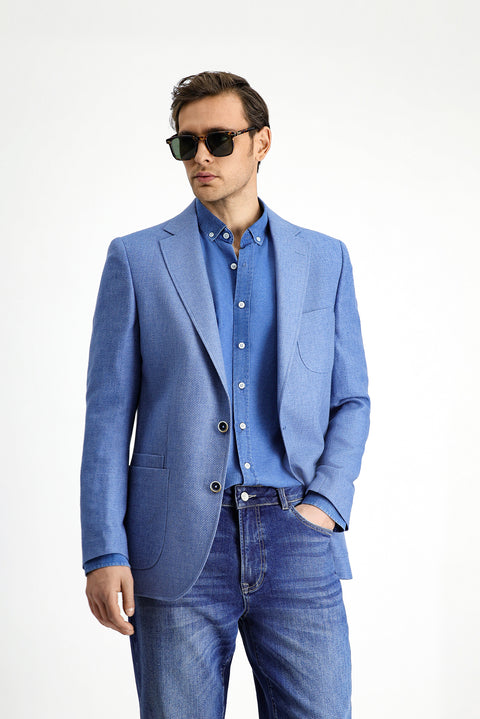 Mavi 6 Drop Regular Fit Standart Kesim Keten Karışımlı Desenli Spor Ceket