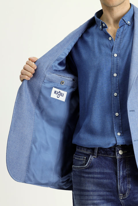 Mavi 6 Drop Regular Fit Standart Kesim Keten Karışımlı Desenli Spor Ceket