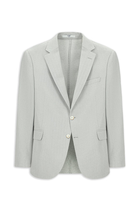 Light Grey 4 Drop Relaxed Fit Classic Patterned Linen Blend Jacket