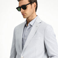 Açık Gri 4 Drop Relaxed Fit Rahat Kesim Klasik Desenli Keten Karışımlı Ceket