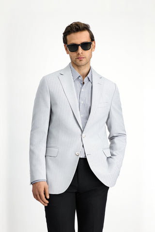  Aç?k Gri 4 Drop Relaxed Fit Rahat Kesim Klasik Desenli Keten Kar???ml? Ceket-Ki??l?