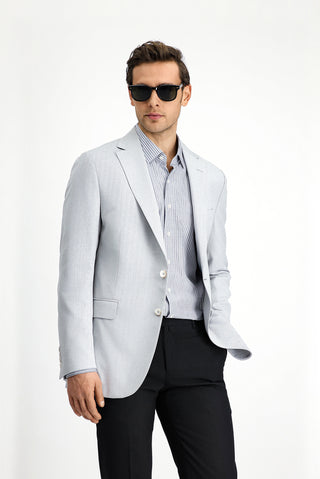  Aç?k Gri 4 Drop Relaxed Fit Rahat Kesim Klasik Desenli Keten Kar???ml? Ceket-Ki??l?