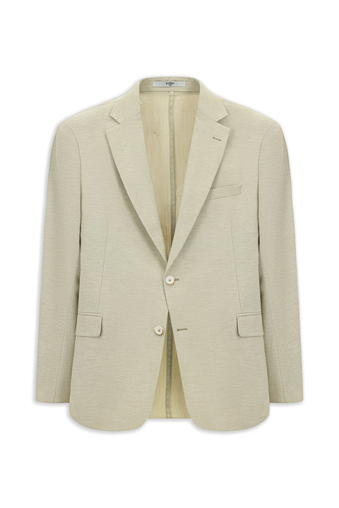 Light Beige 4-Drop Relaxed Fit Classic Patterned Linen Blend Jacket