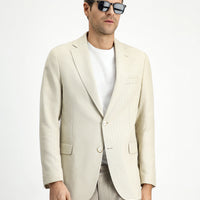 Light Beige 4-Drop Relaxed Fit Classic Patterned Linen Blend Jacket