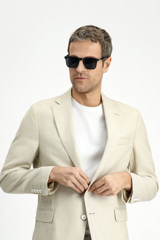  Açık Bej 6 Drop Regular Fit Standart Kesim Klasik Desenli Keten Karışımlı Ceket