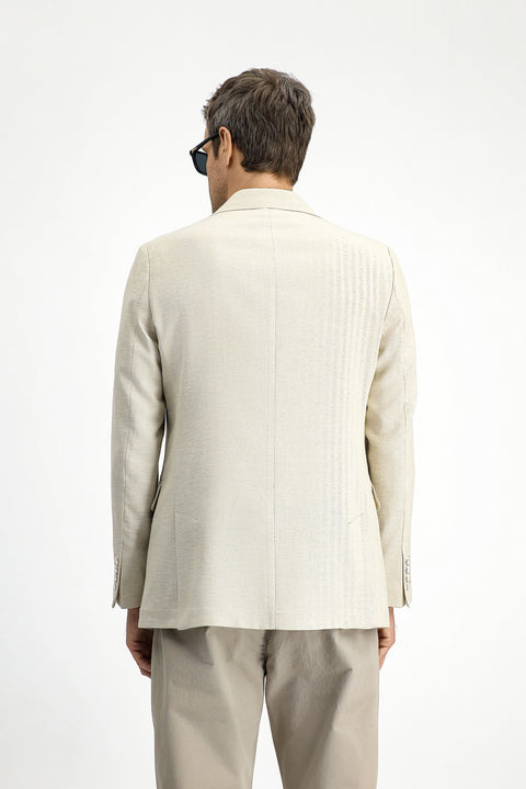 Light Beige 4-Drop Relaxed Fit Classic Patterned Linen Blend Jacket